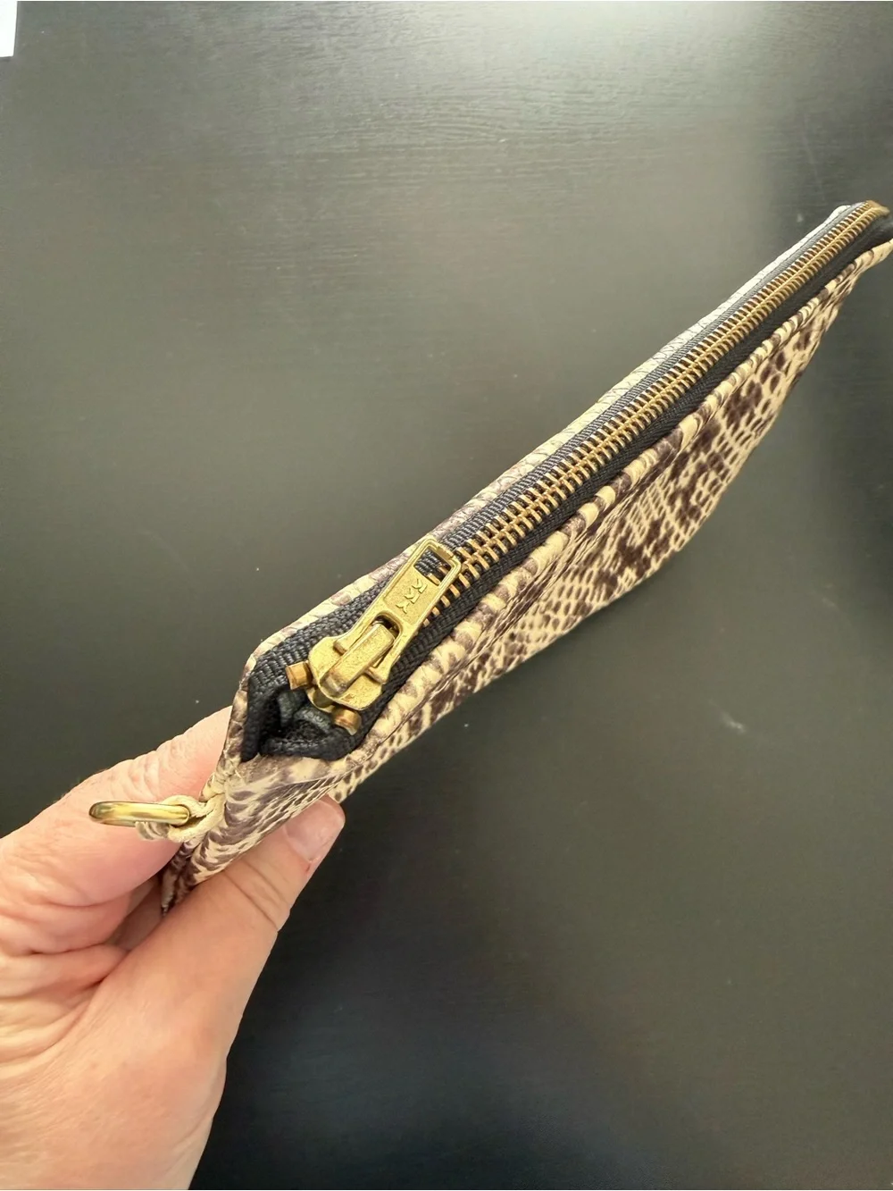 Parker & Hyde brown and beige snake print clutch purse. Dallas based company
